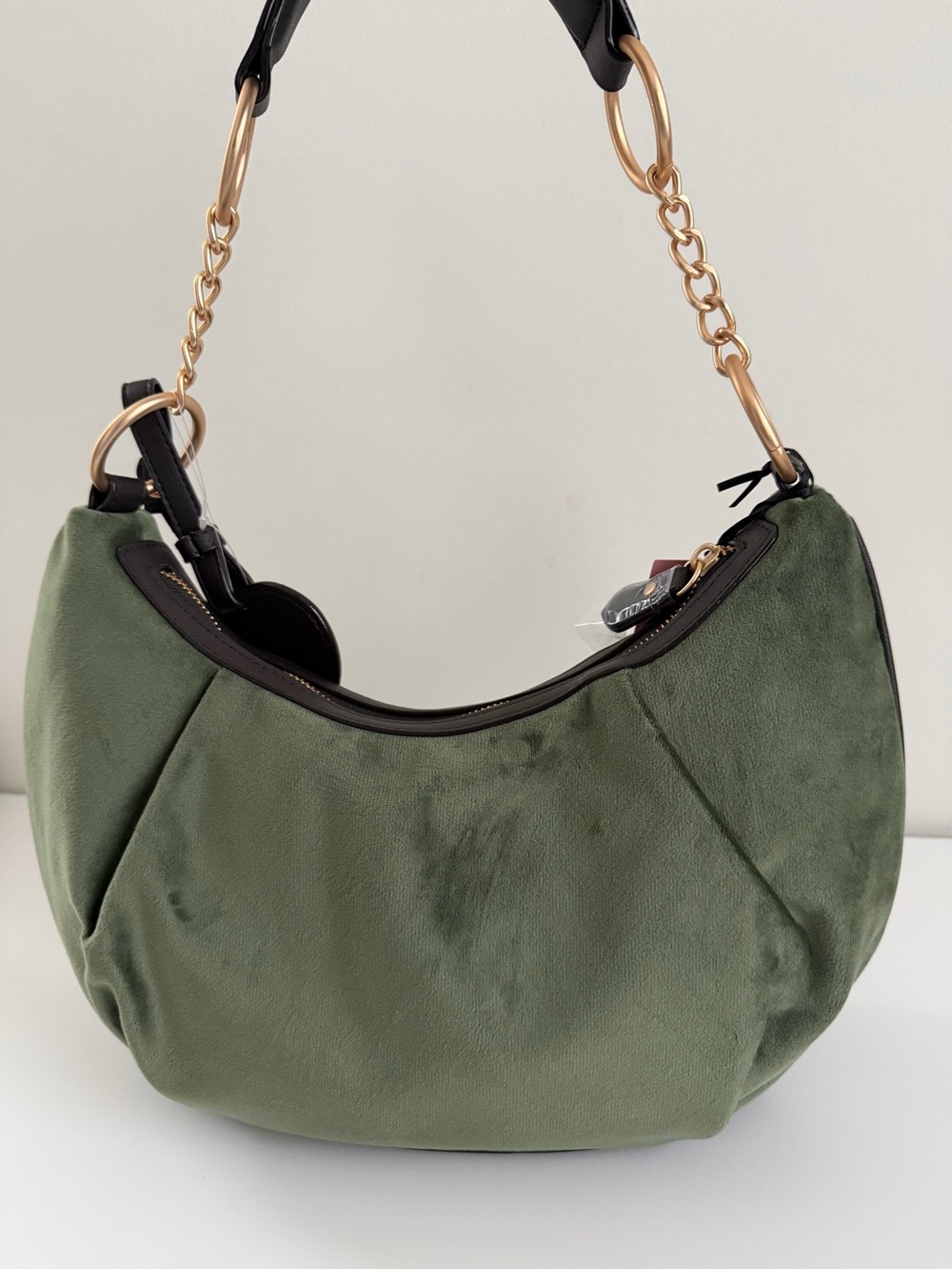 Juicy Couture Olive Green Suede Shoulder Bag with Gold Heart Charm - Picture 3 of 3